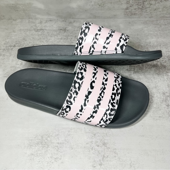 Adidas Adilette Comfort Slides gray/white/pink Size 10 - Picture 3 of 6